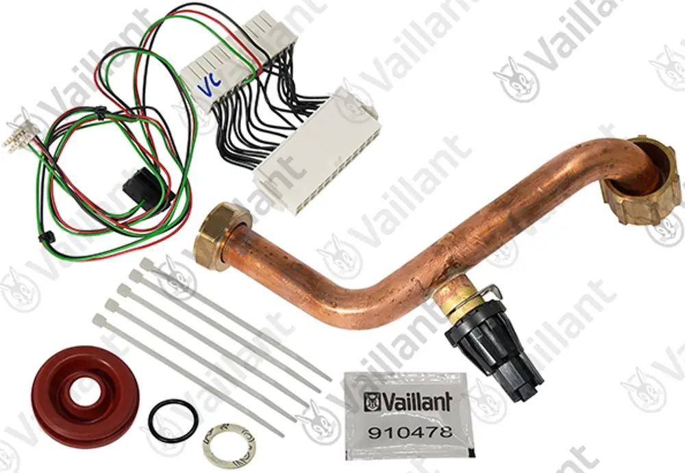 Vaillant Servicekit bestehend aus einem Rohr, Kabeln, Dichtungen und Zubehörteilen für Reparaturen oder Wartungen.